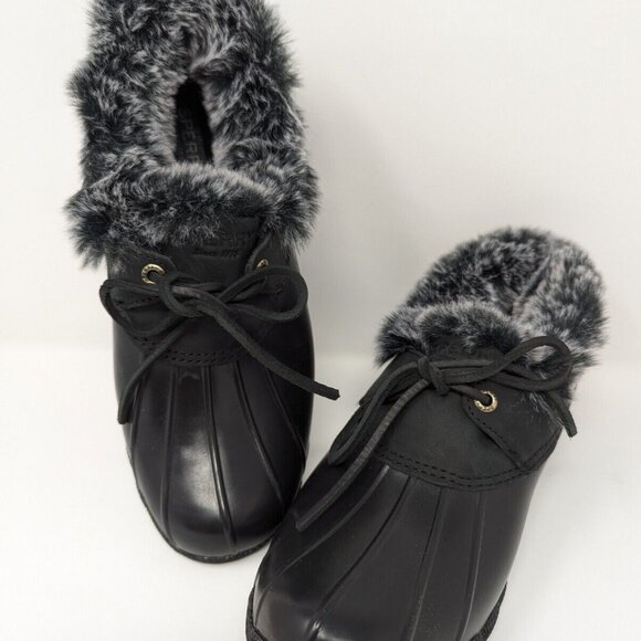 Sperry Women's Saltwater 1-Eye Boots Black Fur Trim Tech Wave Booties Women's 9M - Picture 2 of 9